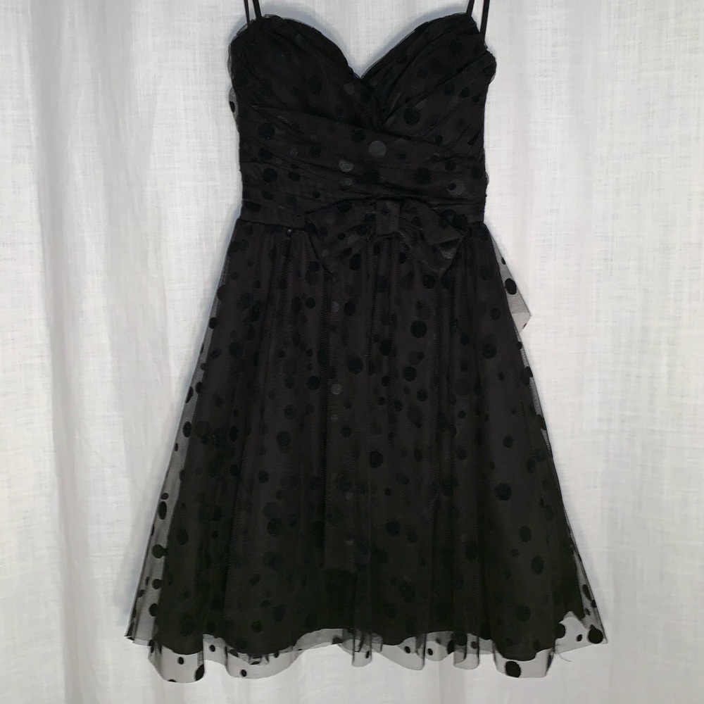 Strapless black polkadot dress